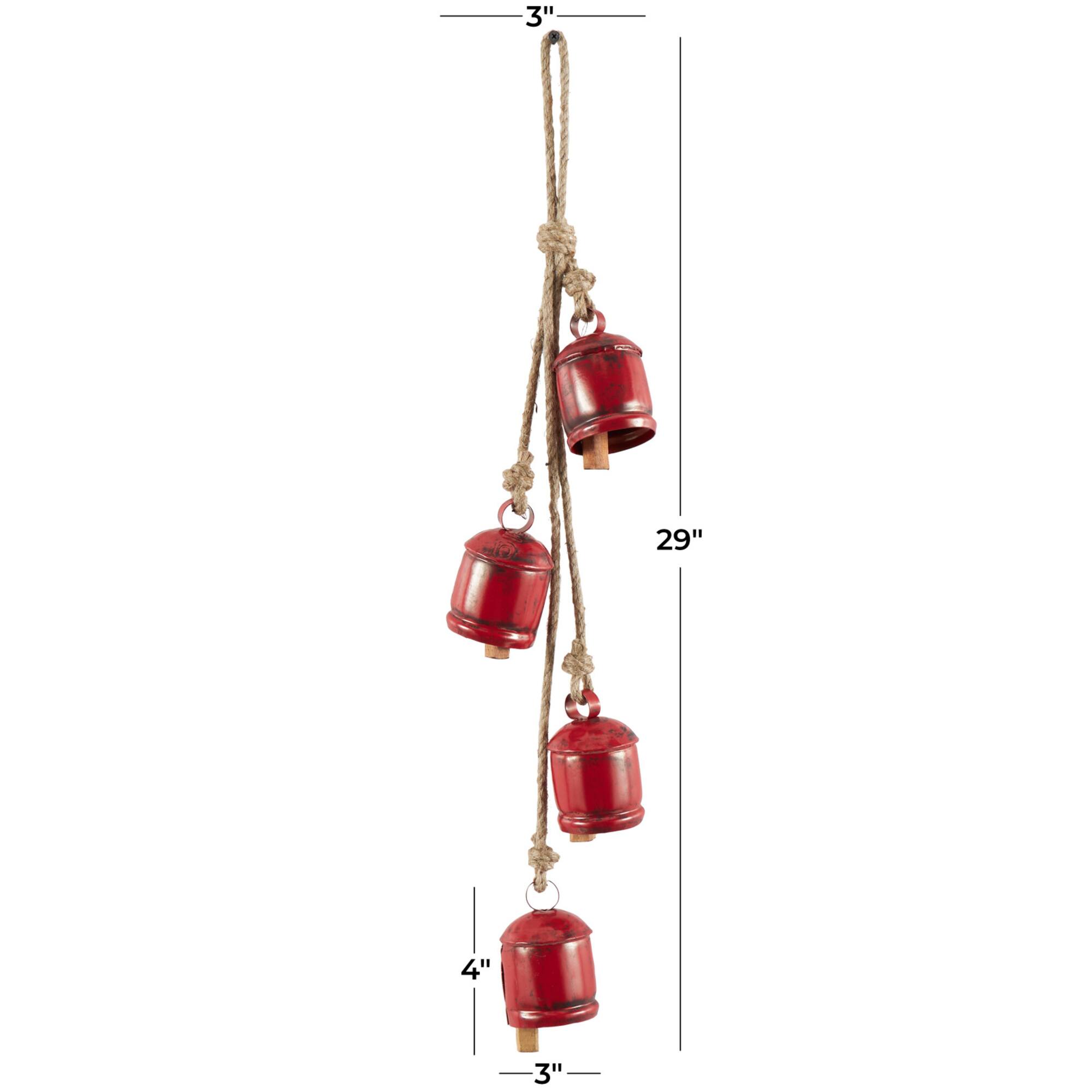 29" Metal Decorative Bell Cluster with Jute Hanging Rope